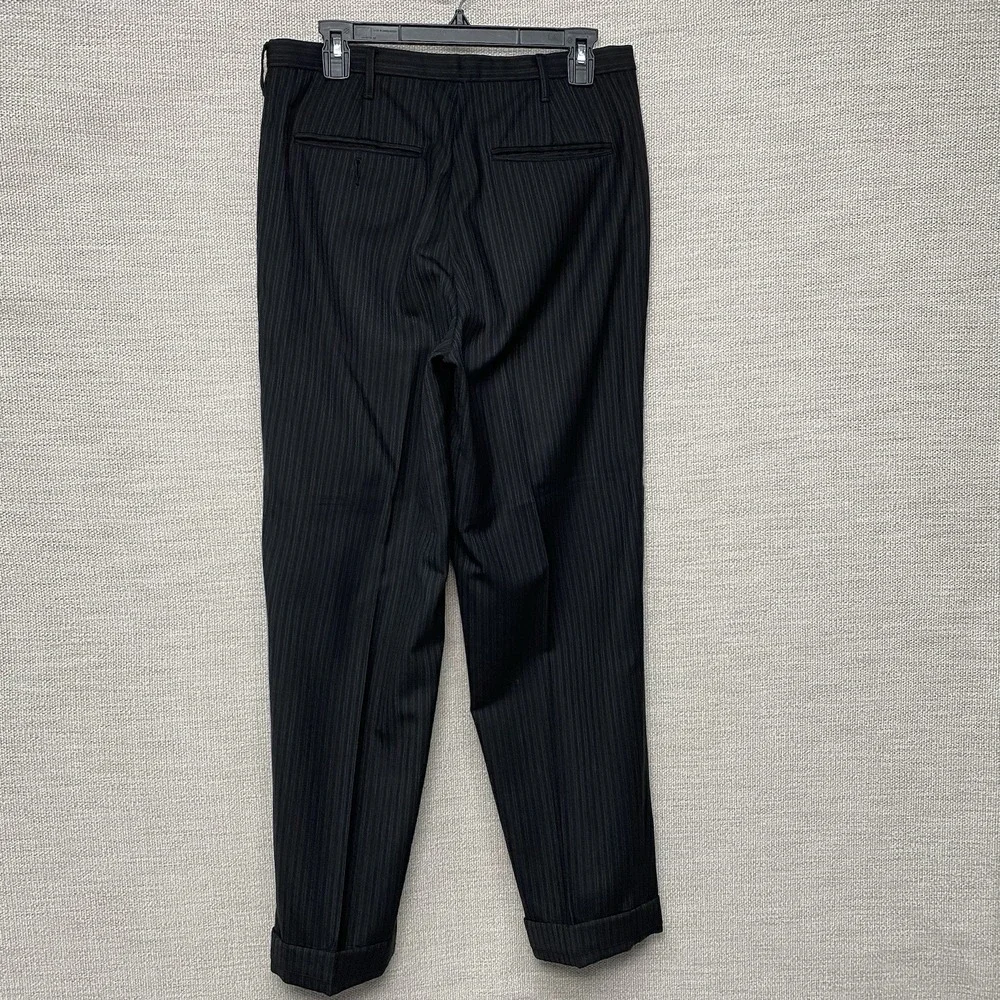 Y2K Banana Republic Dress Pants 32R (32x29 Cuffed) Button Fly Wool Black Stripe